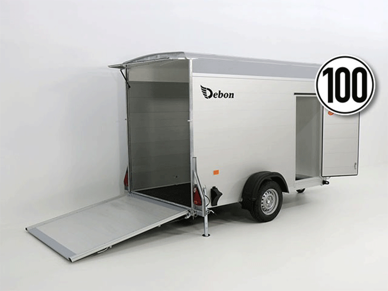 Debon Kofferanhänger Cargo H:190cm 1,3t|Alu, Polybug|Tür|grau-Neu