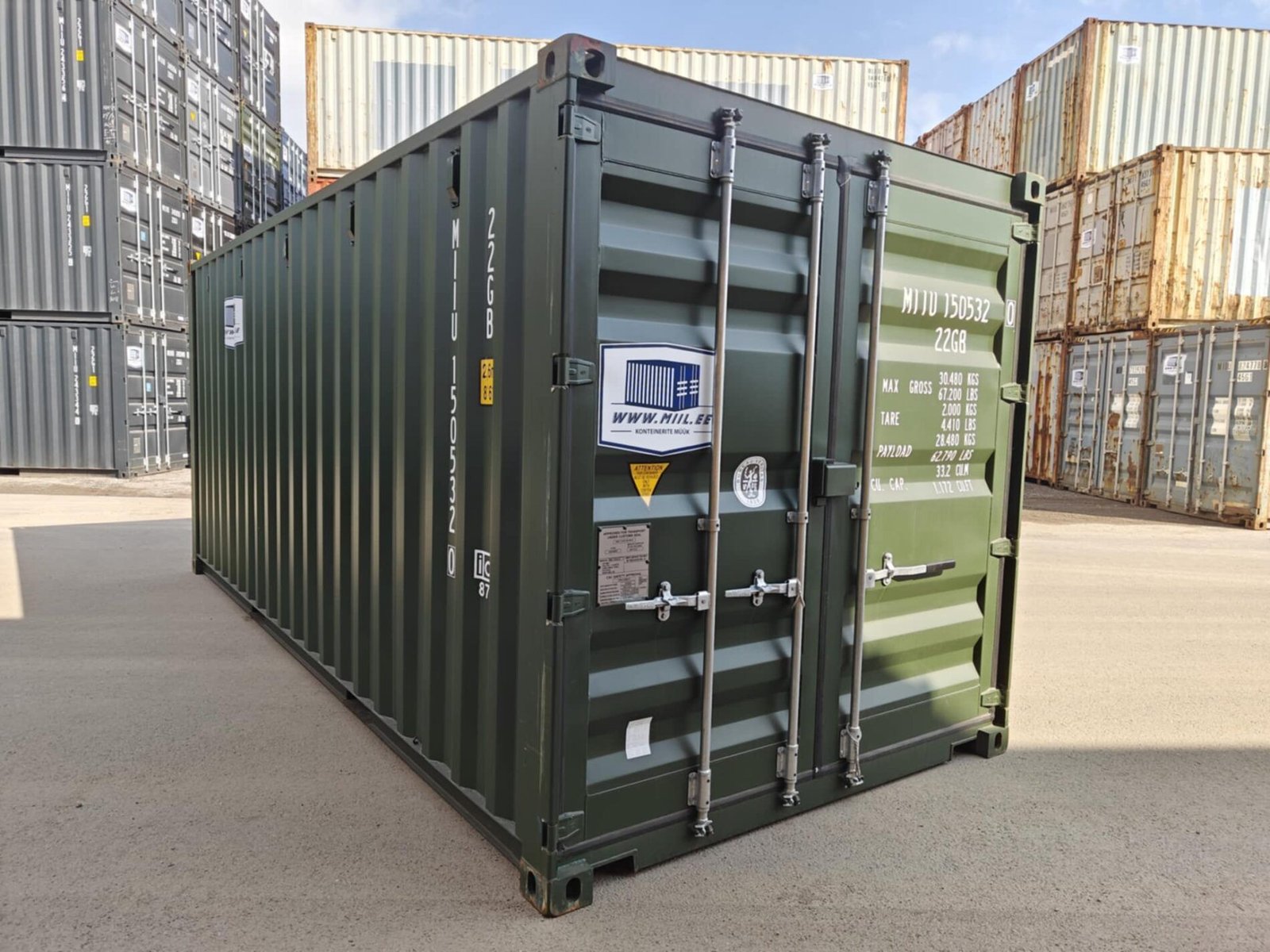 Neuer 20-Fuß Seecontainer in Olivgrün – Lagercontainer