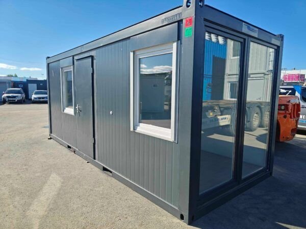 Bürocontainer 6 m in Anthrazit mit Glasfront