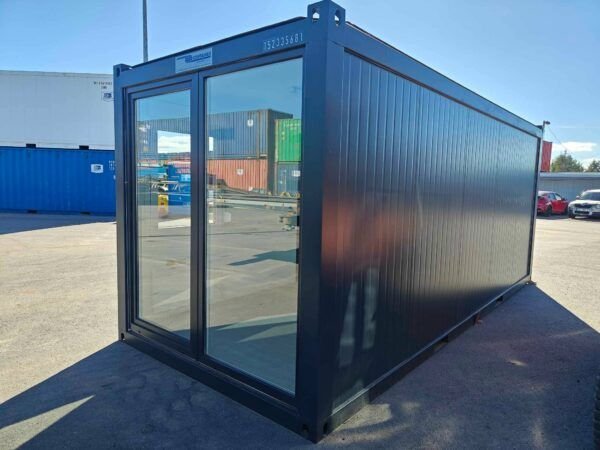 Bürocontainer 6 m in Anthrazit mit Glasfront – Bild 3